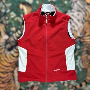 Marmot Windstopper Fleece Vest Full Zip Sleeveless Pockets Outdoor XL Red White